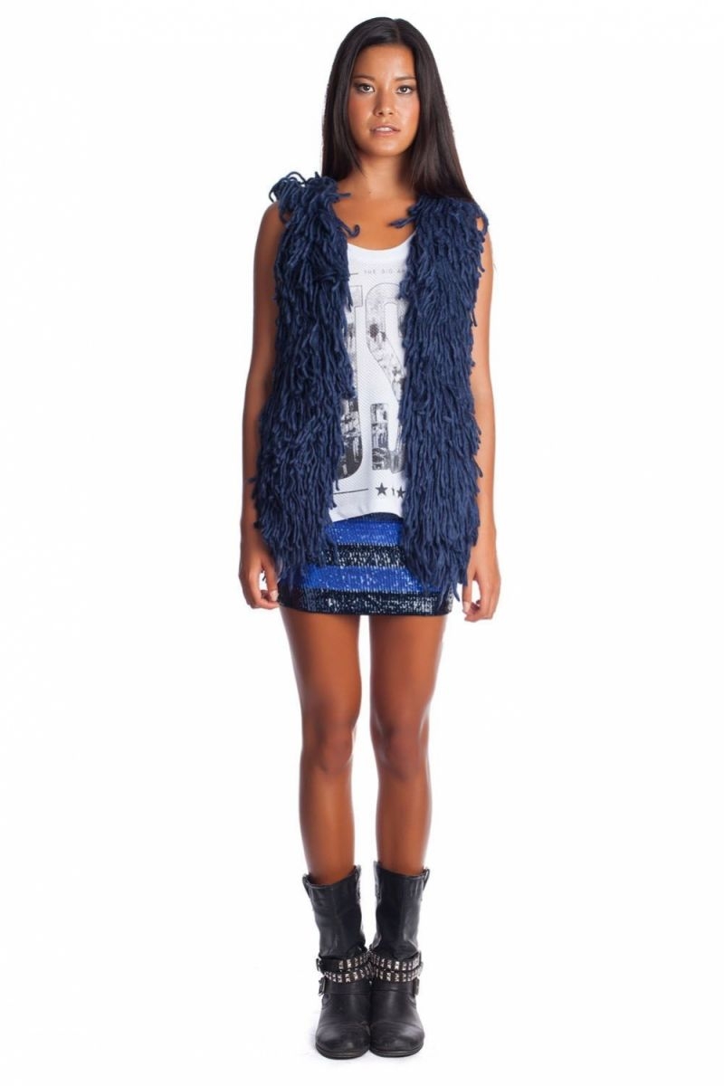 Chaleco punto pelo azul abrigo